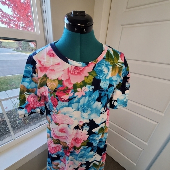 SWEET SALT MODEST CLOTHING SHORT SLEEVE BLUEVPINK FLORAL MIDI DRESS WOMEN SMALL - Picture 2 of 13